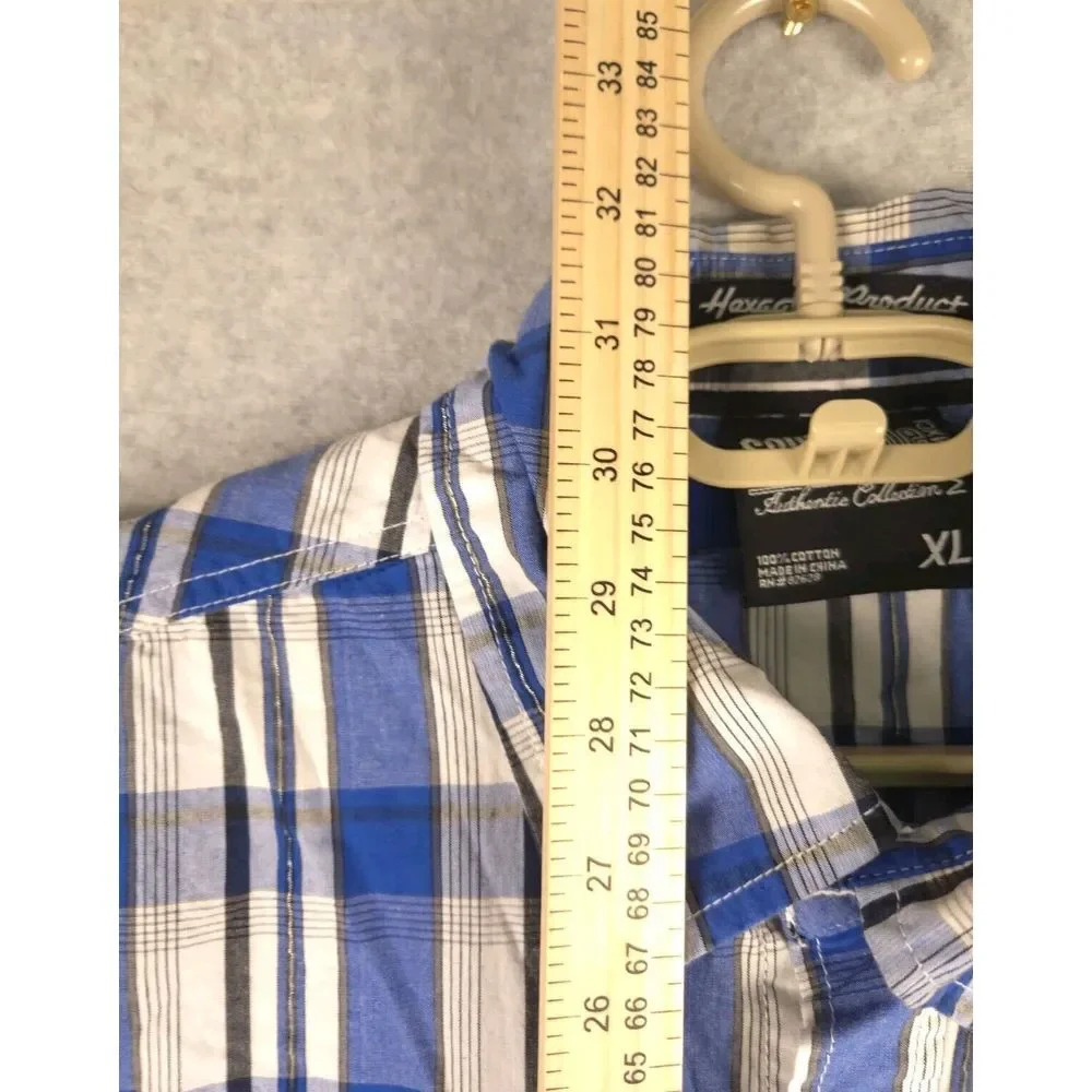 Southpole‎ Mens Button Up Shirt Short Sleeve XL Hexagon Product Blue Stripe
